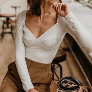 NWT Reformation Heather Ivory Bralette Bustier Bodysuit Sweetheart Neck Medium